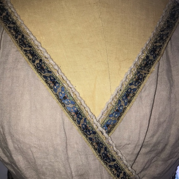 Fabulous embellished linen dress/antique Chinese embroidery trim, One of a kind - Picture 10 of 13